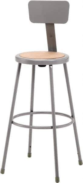 NPS - 30 Inch High, Stationary Fixed Height Stool with Adjustable Height Back - 16-1/2 Inch Deep x 16-1/2 Inch Wide, Hardboard Seat, Gray and Brown - All Tool & Supply