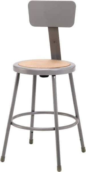 NPS - 24 Inch High, Stationary Fixed Height Stool with Adjustable Height Back - 16-1/8 Inch Deep x 16-1/8 Inch Wide, Hardboard Seat, Gray and Brown - All Tool & Supply