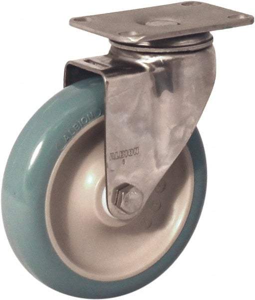 Albion - 4" Diam x 1-1/4" Wide x 5-1/8" OAH Top Plate Mount Swivel Caster - Antimicrobial Polyurethane over Polypropylene, 350 Lb Capacity, Delrin Bearing, 2-1/2 x 3-5/8" Plate - All Tool & Supply