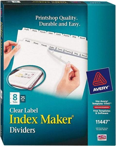 AVERY - 11 x 8-1/2" 8 Tabs, Three Hole Clear Plastic Reinforced Binder Holes, Tab Divider - Clear Tabs, White Folder - All Tool & Supply