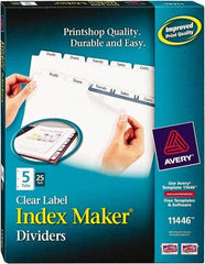 AVERY - 11 x 8-1/2" 5 Tabs, Three Hole Clear Plastic Reinforced Binder Holes, Tab Divider - Clear Tabs, White Folder - All Tool & Supply