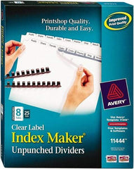 AVERY - 11 x 8-1/2" 8 Tabs, Unpunched Clear Plastic Reinforced, Tab Divider - Clear Tabs, White Folder - All Tool & Supply