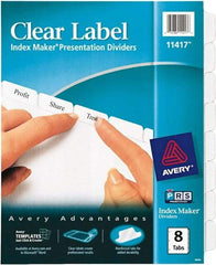 AVERY - 11 x 8-1/2" 8 Tabs, Three Hole Clear Plastic Reinforced Binder Holes, Tab Divider - Clear Tabs, White Folder - All Tool & Supply