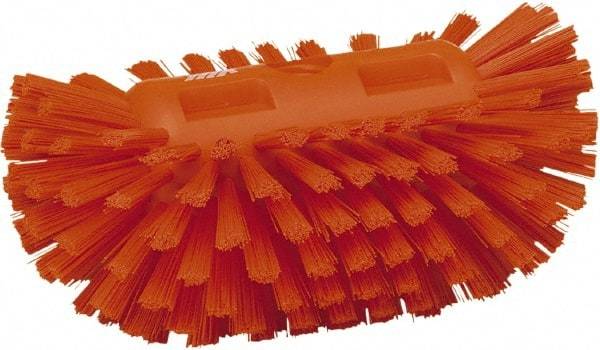 Vikan - 1-1/2" Bristle Length, Polyester Utility Scrub Brush - 5-1/2" Wide Head, 8" OAL, European Threaded Handle, Orange, Polypropylene Block - All Tool & Supply