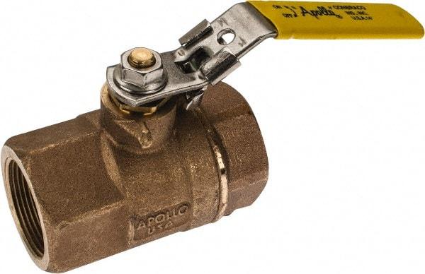 Apollo - 1-1/2" Pipe, Standard Port, Bronze Standard Ball Valve - 2 Piece, NPT Ends, Locking Lever Handle, 600 WOG, 150 WSP - All Tool & Supply