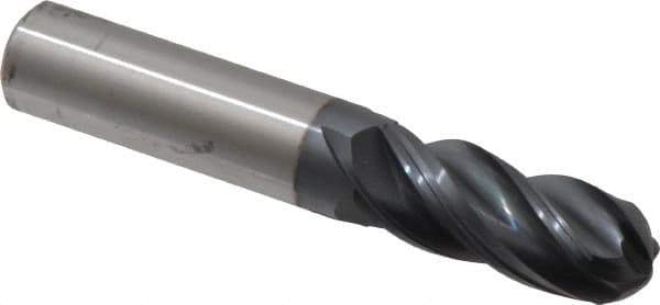 Accupro - 1/2" Diam, 1-1/4" LOC, 4 Flute Solid Carbide Ball End Mill - nACRo Finish, Single End, 3" OAL, 1/2" Shank Diam, Spiral Flute - All Tool & Supply