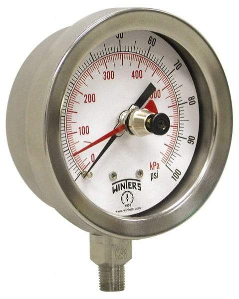 Winters - 2-1/2" Dial, 1/4 Thread, 0-60 Scale Range, Pressure Gauge - Lower Connection Mount, Accurate to 1% of Scale - All Tool & Supply