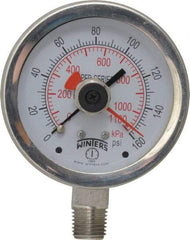 Winters - 2-1/2" Dial, 1/4 Thread, 0-160 Scale Range, Pressure Gauge - Lower Connection Mount, Accurate to 1% of Scale - All Tool & Supply