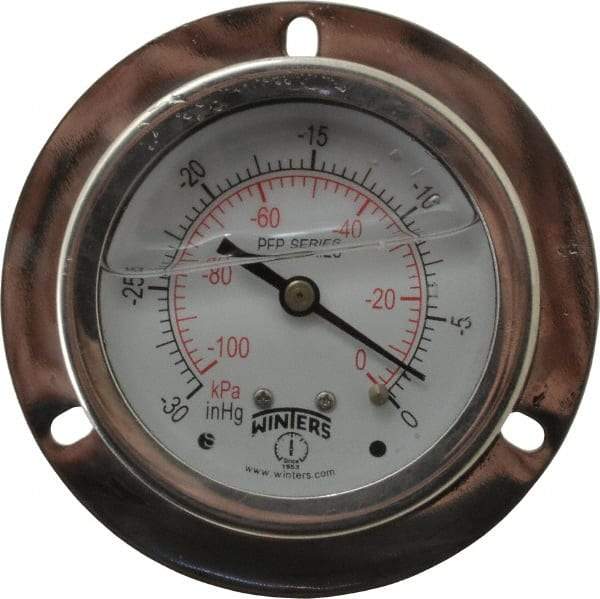 Winters - 2-1/2" Dial, 1/4 Thread, 30 Scale Range, Pressure Gauge - Front Flange Panel Mount, Center Back Connection Mount, Accurate to 1.6% of Scale - All Tool & Supply