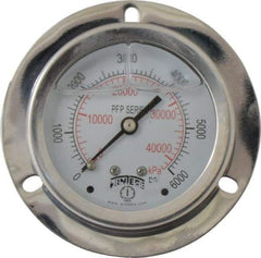 Winters - 2-1/2" Dial, 1/4 Thread, 0-6,000 Scale Range, Pressure Gauge - Front Flange Panel Mount, Center Back Connection Mount, Accurate to 1.6% of Scale - All Tool & Supply