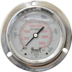 Winters - 2-1/2" Dial, 1/4 Thread, 0-5,000 Scale Range, Pressure Gauge - Front Flange Panel Mount, Center Back Connection Mount, Accurate to 1.6% of Scale - All Tool & Supply