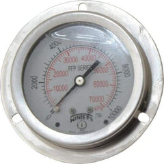 Winters - 2-1/2" Dial, 1/4 Thread, 0-10,000 Scale Range, Pressure Gauge - Front Flange Panel Mount, Center Back Connection Mount, Accurate to 1.6% of Scale - All Tool & Supply