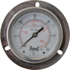 Winters - 2-1/2" Dial, 1/4 Thread, 0-60 Scale Range, Pressure Gauge - Front Flange Panel Mount, Center Back Connection Mount, Accurate to 1.6% of Scale - All Tool & Supply