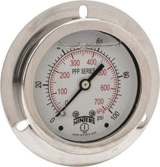 Winters - 2-1/2" Dial, 1/4 Thread, 0-100 Scale Range, Pressure Gauge - Front Flange Panel Mount, Center Back Connection Mount, Accurate to 1.6% of Scale - All Tool & Supply