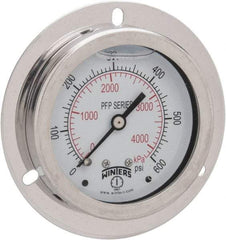 Winters - 2-1/2" Dial, 1/4 Thread, 0-600 Scale Range, Pressure Gauge - Front Flange Panel Mount, Center Back Connection Mount, Accurate to 1.6% of Scale - All Tool & Supply