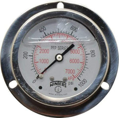 Winters - 2-1/2" Dial, 1/4 Thread, 0-1,000 Scale Range, Pressure Gauge - Front Flange Panel Mount, Center Back Connection Mount, Accurate to 1.6% of Scale - All Tool & Supply