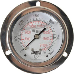 Winters - 2-1/2" Dial, 1/4 Thread, 0-3,000 Scale Range, Pressure Gauge - Front Flange Panel Mount, Center Back Connection Mount, Accurate to 1.6% of Scale - All Tool & Supply