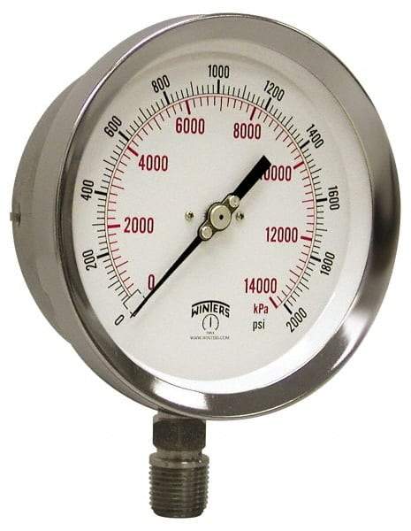 Winters - 4" Dial, 1/4 Thread, 30-0-60 Scale Range, Pressure Gauge - Lower Connection Mount, Accurate to 1% of Scale - All Tool & Supply