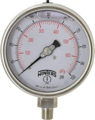 Winters - 4" Dial, 1/4 Thread, 0-100 Scale Range, Pressure Gauge - Lower Connection Mount, Accurate to 1% of Scale - All Tool & Supply