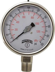 Winters - 4" Dial, 1/2 Thread, 0-200 Scale Range, Pressure Gauge - Lower Connection Mount, Accurate to 1% of Scale - All Tool & Supply