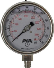 Winters - 4" Dial, 1/4 Thread, 0-600 Scale Range, Pressure Gauge - Lower Connection Mount, Accurate to 1% of Scale - All Tool & Supply