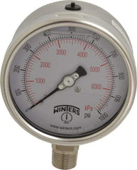 Winters - 4" Dial, 1/2 Thread, 0-1,000 Scale Range, Pressure Gauge - Lower Connection Mount, Accurate to 1% of Scale - All Tool & Supply