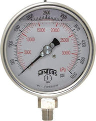 Winters - 4" Dial, 1/4 Thread, 0-5,000 Scale Range, Pressure Gauge - Lower Connection Mount, Accurate to 1% of Scale - All Tool & Supply