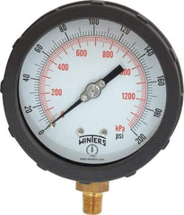 Winters - 4" Dial, 1/4 Thread, 0-200 Scale Range, Pressure Gauge - Lower Connection Mount, Accurate to 1% of Scale - All Tool & Supply