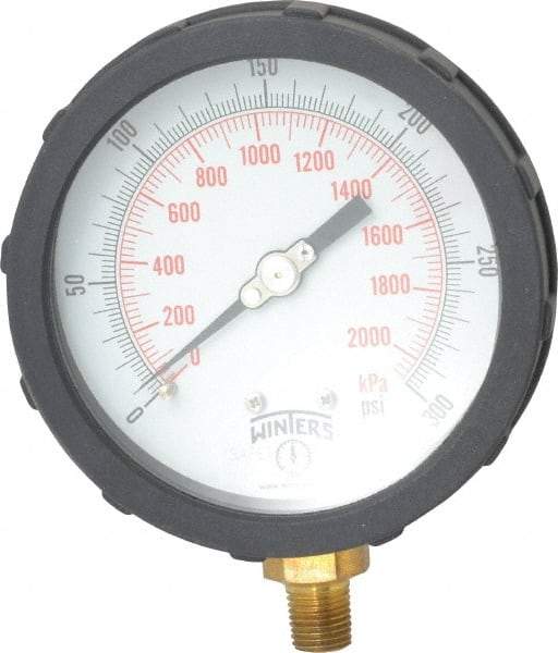 Winters - 4" Dial, 1/4 Thread, 0-300 Scale Range, Pressure Gauge - Lower Connection Mount, Accurate to 1% of Scale - All Tool & Supply