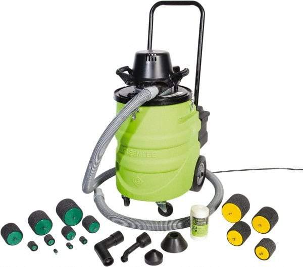 Greenlee - 12 Gal Plastic Tank, Electric Powered Power Fishing Blower/Wet/Dry Vacuum System - 120 Volt, 11.8 Amps, 15' Hose Fitting, Washable Stainless Steel, Accessories Included - All Tool & Supply