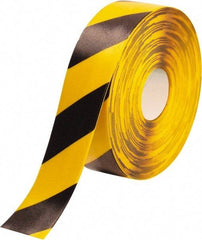 PRO-SAFE - Black & Yellow Striped PVC Tape - 3" Wide x 100' Long x 50 mil Thick, General Traffic - All Tool & Supply