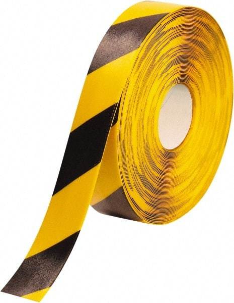 PRO-SAFE - Black & Yellow Striped PVC Tape - 2" Wide x 100' Long x 50 mil Thick, General Traffic - All Tool & Supply