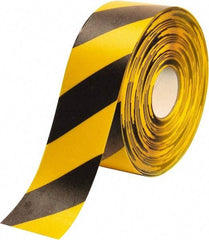 PRO-SAFE - Black & Yellow Striped PVC Tape - 4" Wide x 100' Long x 50 mil Thick, General Traffic - All Tool & Supply