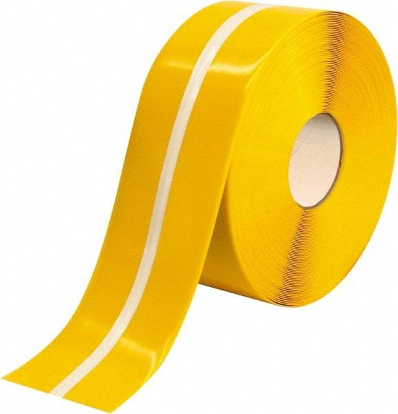 PRO-SAFE - Yellow Striped PVC Tape - 4" Wide x 100' Long x 50 mil Thick, General Traffic - All Tool & Supply