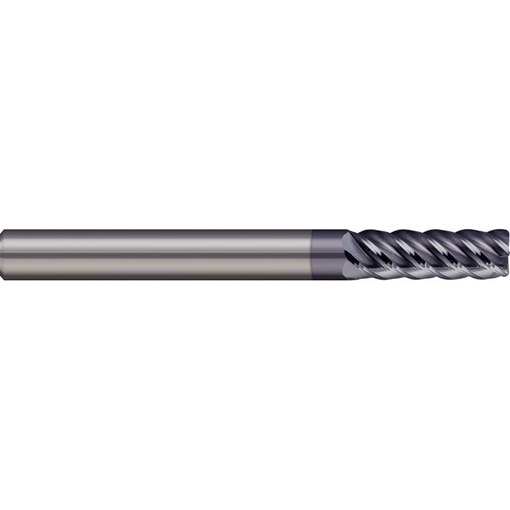 Corner Radius End Mill: 3/16″ Dia, 5/8″ LOC, 0.02″ Radius, 5 Flutes, Solid Carbide 2″ OAL, 3/16″ Shank Dia, 45 ° Helix, AlTiN Coated, Corner Radius End