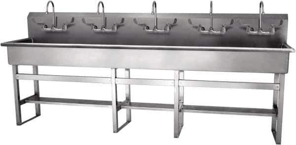 SANI-LAV - 97" Long x 16-1/2" Wide Inside, 1 Compartment, Grade 304 Stainless Steel Hand Sink-Pedestal Mount - 16 Gauge, 100" Long x 20" Wide x 45" High Outside, 8" Deep - All Tool & Supply