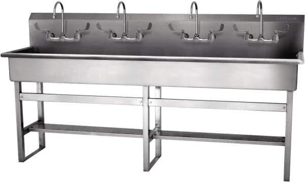 SANI-LAV - 77" Long x 16-1/2" Wide Inside, 1 Compartment, Grade 304 Stainless Steel Hand Sink-Pedestal Mount - 16 Gauge, 80" Long x 20" Wide x 45" High Outside, 8" Deep - All Tool & Supply