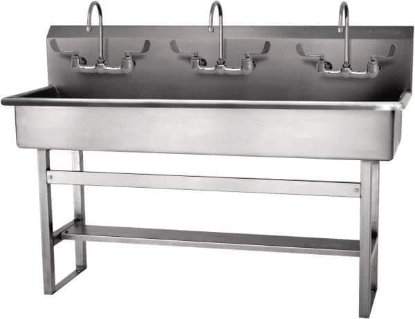 SANI-LAV - 57" Long x 16-1/2" Wide Inside, 1 Compartment, Grade 304 Stainless Steel Hand Sink-Pedestal Mount - 16 Gauge, 60" Long x 20" Wide x 45" High Outside, 8" Deep - All Tool & Supply