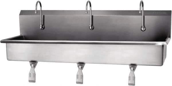 SANI-LAV - 57" Long x 16-1/2" Wide Inside, 1 Compartment, Grade 304 Stainless Steel Hands Free Hand Sink - 16 Gauge, 60" Long x 20" Wide x 18" High Outside, 8" Deep - All Tool & Supply