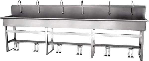 SANI-LAV - 117" Long x 16-1/2" Wide Inside, 1 Compartment, Grade 304 Stainless Steel Hands Free Hand Sink - 16 Gauge, 120" Long x 20" Wide x 45" High Outside, 8" Deep - All Tool & Supply