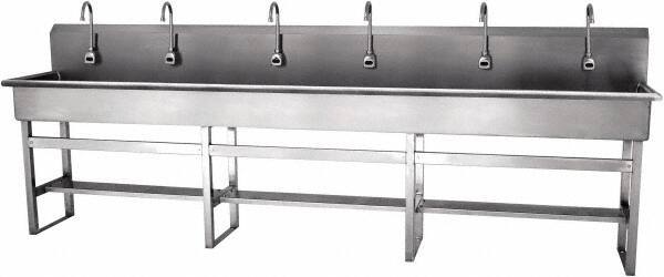 SANI-LAV - 117" Long x 16-1/2" Wide Inside, 1 Compartment, Grade 304 Stainless Steel Hands Free Hand Sink - 16 Gauge, 120" Long x 20" Wide x 45" High Outside, 8" Deep - All Tool & Supply