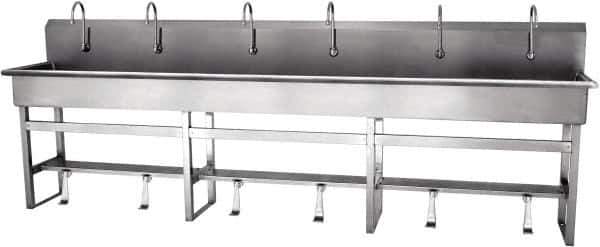 SANI-LAV - 117" Long x 16-1/2" Wide Inside, 1 Compartment, Grade 304 Stainless Steel Hands Free Hand Sink - 16 Gauge, 120" Long x 20" Wide x 45" High Outside, 8" Deep - All Tool & Supply