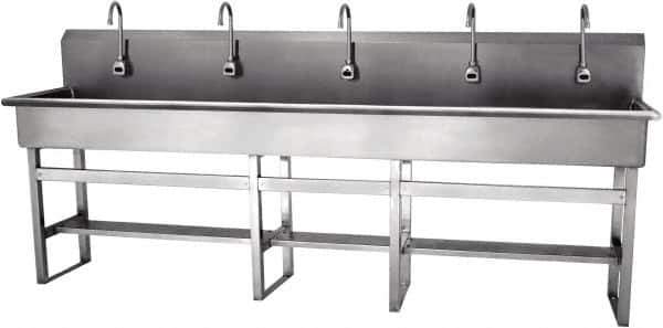 SANI-LAV - 97" Long x 16-1/2" Wide Inside, 1 Compartment, Grade 304 Stainless Steel Hands Free Hand Sink - 16 Gauge, 100" Long x 20" Wide x 45" High Outside, 8" Deep - All Tool & Supply