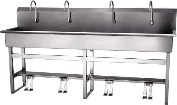 SANI-LAV - 77" Long x 16-1/2" Wide Inside, 1 Compartment, Grade 304 Stainless Steel Hands Free Hand Sink - 16 Gauge, 80" Long x 20" Wide x 45" High Outside, 8" Deep - All Tool & Supply