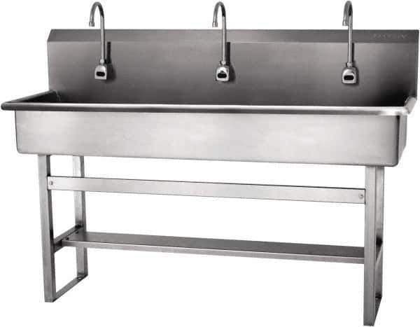 SANI-LAV - 57" Long x 16-1/2" Wide Inside, 1 Compartment, Grade 304 Stainless Steel Hands Free Hand Sink - 16 Gauge, 60" Long x 20" Wide x 45" High Outside, 8" Deep - All Tool & Supply