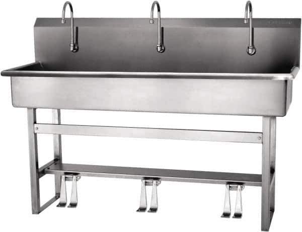 SANI-LAV - 57" Long x 16-1/2" Wide Inside, 1 Compartment, Grade 304 Stainless Steel Hands Free Hand Sink - 16 Gauge, 60" Long x 20" Wide x 45" High Outside, 8" Deep - All Tool & Supply