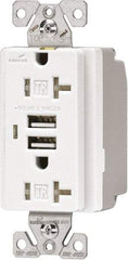 Cooper Wiring Devices - 2 USB Port, 2 Receptacle, 125 VAC, 5 VDC USB Receptacle - 5-15R NEMA Configuration, 20 Amp, White, 2.1 Amp Charging Power, Automatic Grounding, Screw Mount - All Tool & Supply