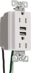 Cooper Wiring Devices - 2 USB Port, 2 Receptacle, 125 VAC, 5 VDC USB Receptacle - 5-15R NEMA Configuration, 15 Amp, White, 2.1 Amp Charging Power, Automatic Grounding, Screw Mount - All Tool & Supply