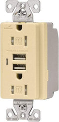 Cooper Wiring Devices - 2 USB Port, 2 Receptacle, 125 VAC, 5 VDC USB Receptacle - 5-15R NEMA Configuration, 15 Amp, Ivory, 2.1 Amp Charging Power, Automatic Grounding, Screw Mount - All Tool & Supply