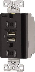 Cooper Wiring Devices - 2 USB Port, 2 Receptacle, 125 VAC, 5 VDC USB Receptacle - 5-15R NEMA Configuration, 15 Amp, Black, 2.1 Amp Charging Power, Automatic Grounding, Screw Mount - All Tool & Supply